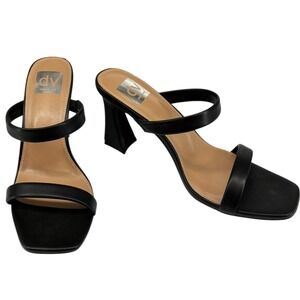 Dolce Vita Yorke Black Two Strap Heels Square Toe Mule Sandals Size 7.5